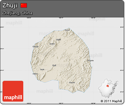 Shaded Relief Map of Zhuji, single color outside