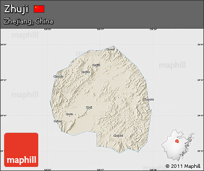 Shaded Relief Map of Zhuji, single color outside