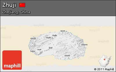 Classic Style Panoramic Map of Zhuji, single color outside