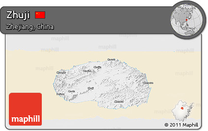 Classic Style Panoramic Map of Zhuji, single color outside