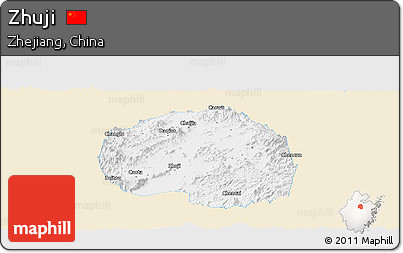 Classic Style Panoramic Map of Zhuji, single color outside
