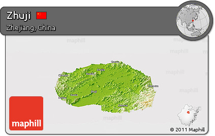 Physical Panoramic Map of Zhuji, cropped outside