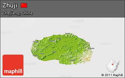 Physical Panoramic Map of Zhuji, cropped outside
