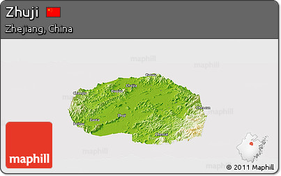 Physical Panoramic Map of Zhuji, cropped outside