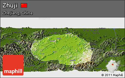 Physical Panoramic Map of Zhuji, darken
