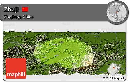 Physical Panoramic Map of Zhuji, darken