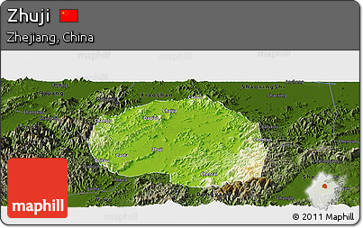 Physical Panoramic Map of Zhuji, darken