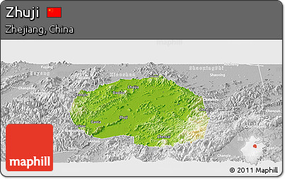 Physical Panoramic Map of Zhuji, lighten, desaturated