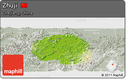 Physical Panoramic Map of Zhuji, lighten, semi-desaturated