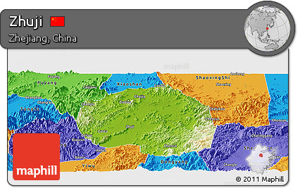 Physical Panoramic Map of Zhuji, political outside