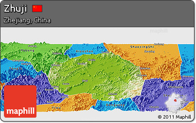 Physical Panoramic Map of Zhuji, political outside