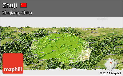 Physical Panoramic Map of Zhuji, satellite outside