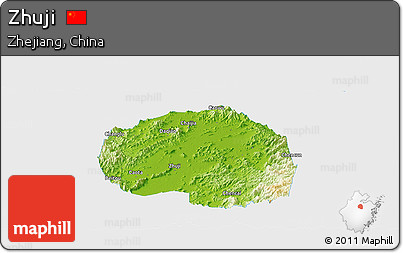 Physical Panoramic Map of Zhuji, single color outside