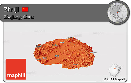 Political Panoramic Map of Zhuji, cropped outside
