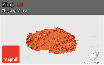 Political Panoramic Map of Zhuji, cropped outside