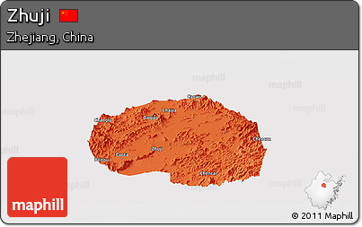 Political Panoramic Map of Zhuji, cropped outside