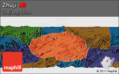 Political Panoramic Map of Zhuji, darken
