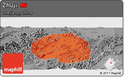 Political Panoramic Map of Zhuji, desaturated