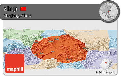 Political Panoramic Map of Zhuji, lighten