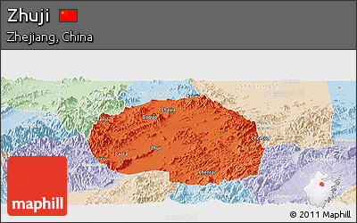 Political Panoramic Map of Zhuji, lighten