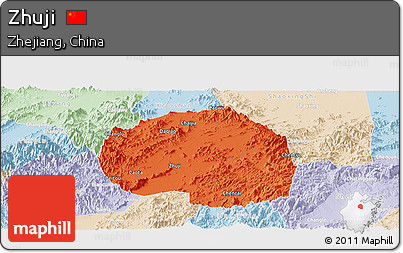 Political Panoramic Map of Zhuji, lighten