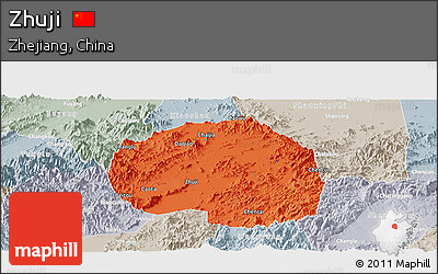 Political Panoramic Map of Zhuji, lighten, semi-desaturated