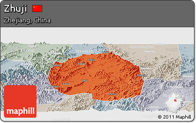 Political Panoramic Map of Zhuji, lighten, semi-desaturated