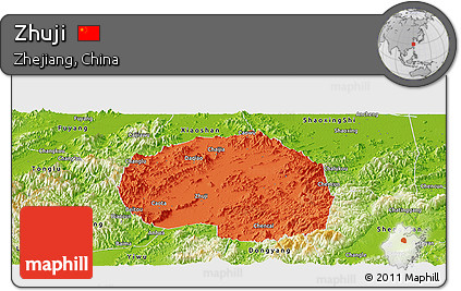 Political Panoramic Map of Zhuji, physical outside