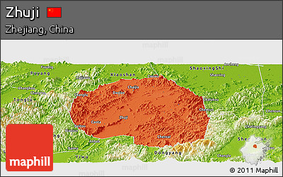Political Panoramic Map of Zhuji, physical outside