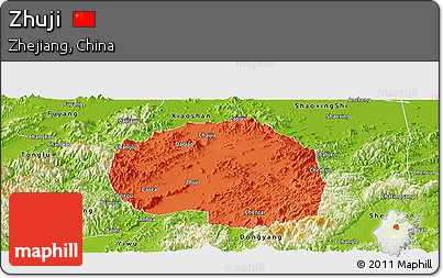 Political Panoramic Map of Zhuji, physical outside