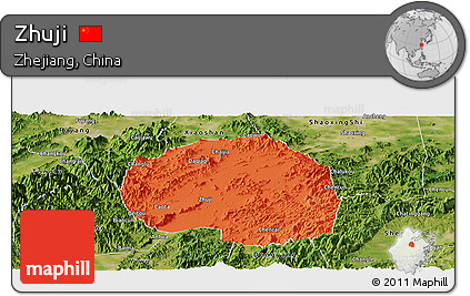 Political Panoramic Map of Zhuji, satellite outside