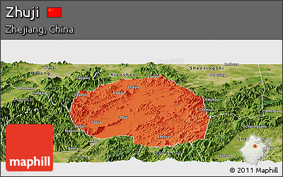 Political Panoramic Map of Zhuji, satellite outside