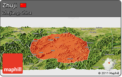 Political Panoramic Map of Zhuji, satellite outside