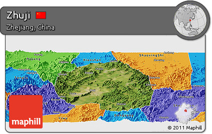 Satellite Panoramic Map of Zhuji, political outside