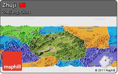 Satellite Panoramic Map of Zhuji, political outside