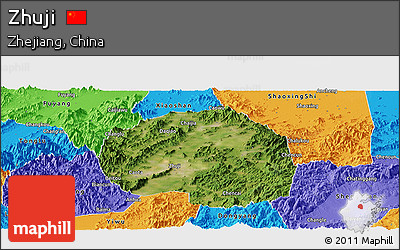 Satellite Panoramic Map of Zhuji, political outside