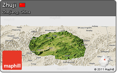 Satellite Panoramic Map of Zhuji, shaded relief outside