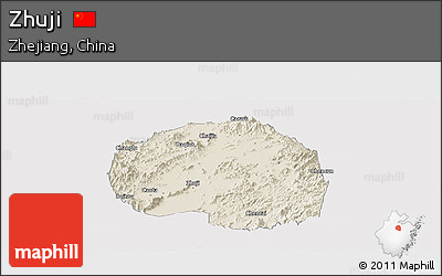 Shaded Relief Panoramic Map of Zhuji, cropped outside