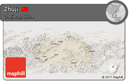 Shaded Relief Panoramic Map of Zhuji, lighten