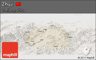 Shaded Relief Panoramic Map of Zhuji, lighten