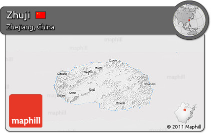 Silver Style Panoramic Map of Zhuji, single color outside