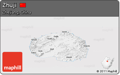 Silver Style Panoramic Map of Zhuji, single color outside
