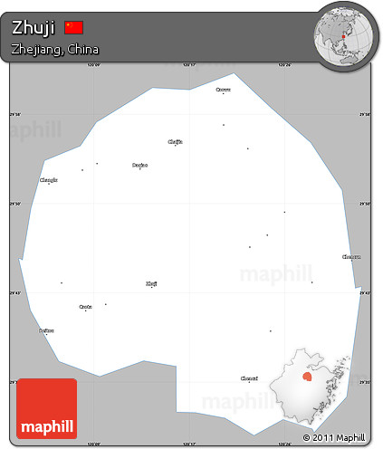 Gray Simple Map of Zhuji, single color outside