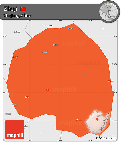 Political Simple Map of Zhuji, single color outside, borders and labels