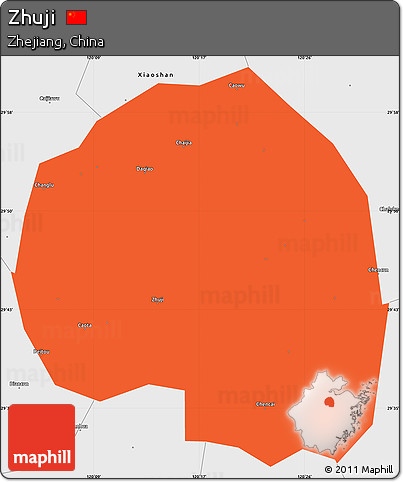 Political Simple Map of Zhuji, single color outside, borders and labels