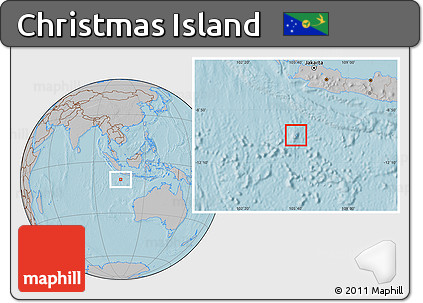 Savanna Style Location Map of Christmas Island, gray outside, hill shading outside