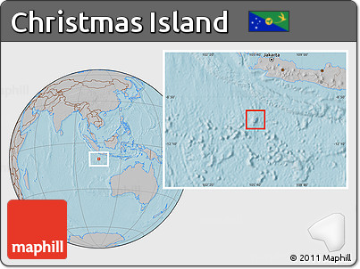 Savanna Style Location Map of Christmas Island, gray outside, hill shading outside