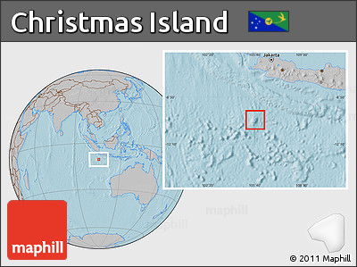 Savanna Style Location Map of Christmas Island, gray outside, hill shading outside
