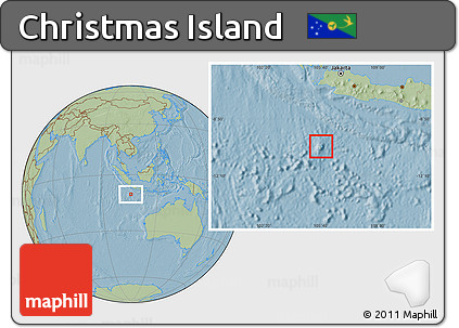 Savanna Style Location Map of Christmas Island, hill shading outside