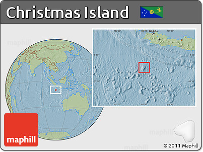 Savanna Style Location Map of Christmas Island, hill shading outside